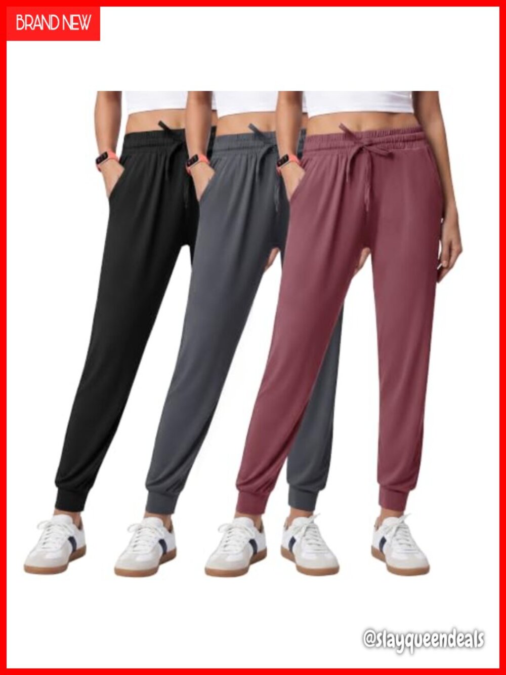 3 Pack Womens Lightweight Joggers Sweatpants Cuffed Pockets